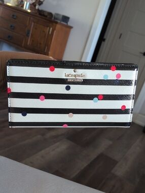 Kate Spade New York Striped Polka Dot Wallet - Black & White with Multi Dots